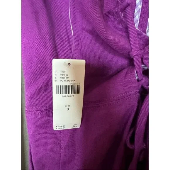 Anthropologie Maeve Tie Back Barbiecore Purple Linen Romper Size 8 NWT - Picture 5 of 11